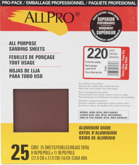 Picture of 220 GRIT SANDPAPER 25PACK